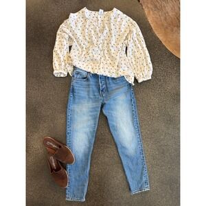 Etica Jeans Denim Light Wash High Rise Button Fly Cropped Straight Leg